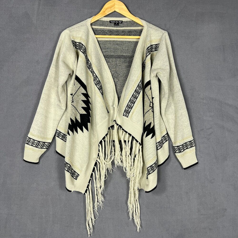 Double Zero Fringe Aztec Cardigan Sweater SM Open Front S Western Geometric Boho
